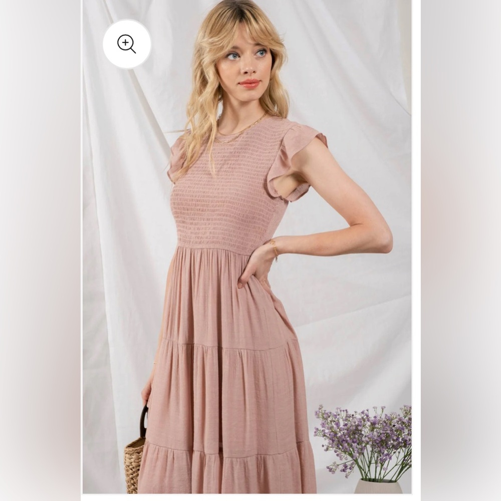 By the River Smocked Blush Midi Dress